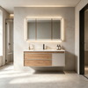  Wall‑mount Floating Bathroom Vanity With Led Mirror Cabinet And Stone Countertop