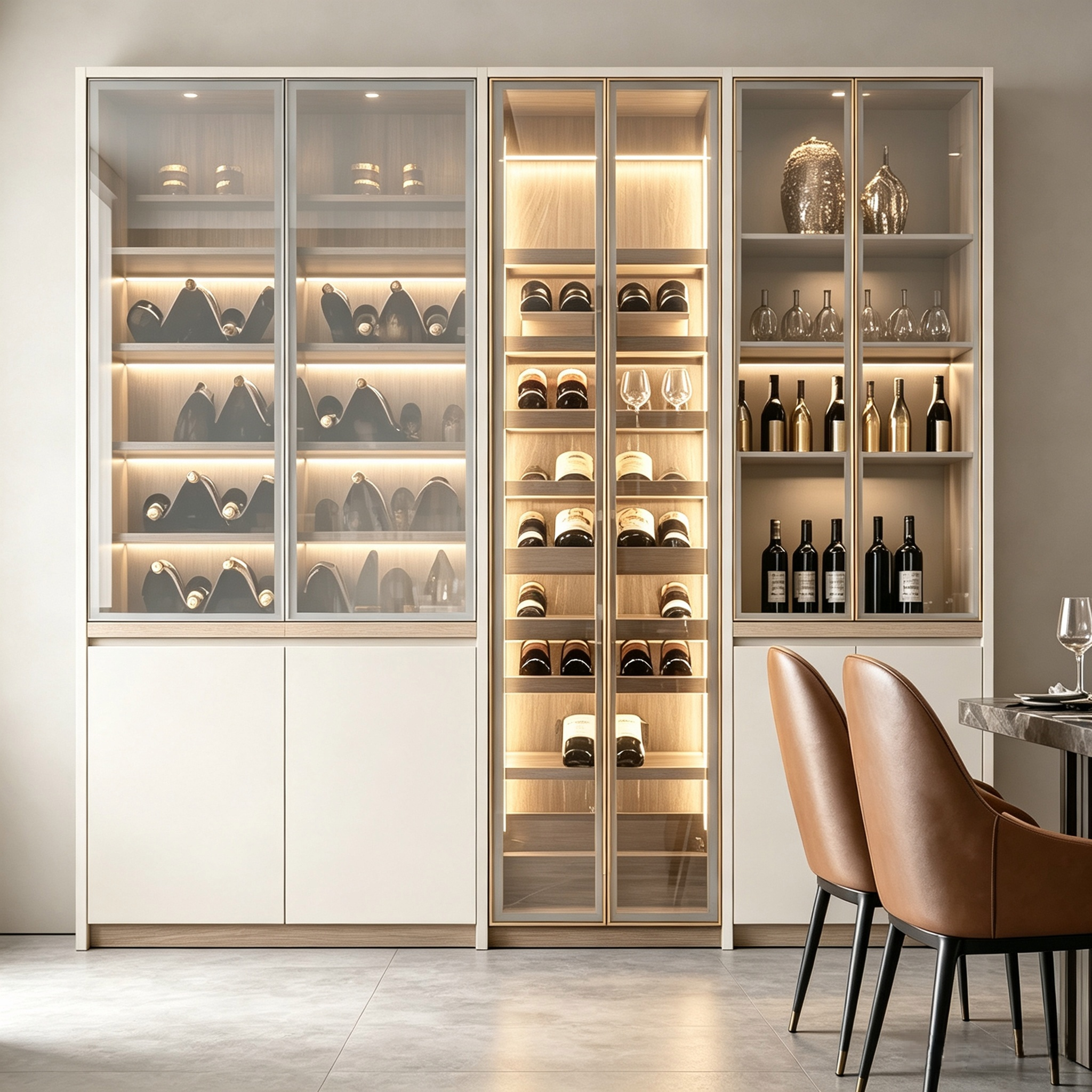 Luxury Custom Wine Cabinet Integrated Glass Display And Storage Sideboard