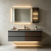 Color‑block Floating Bathroom Vanity With Side Glass Cabinet