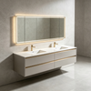 Floating Double‑Sink Vanity With Rectangular LED Mirror Cabinet