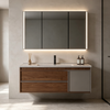  Wall‑mount Floating Bathroom Vanity With Led Mirror Cabinet And Stone Countertop