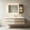 Color‑block Floating Bathroom Vanity With Side Glass Cabinet