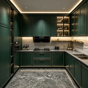 Light Luxury Gold‑Trim L‑shaped Custom Kitchen Cabinet French Premium Kitchen
