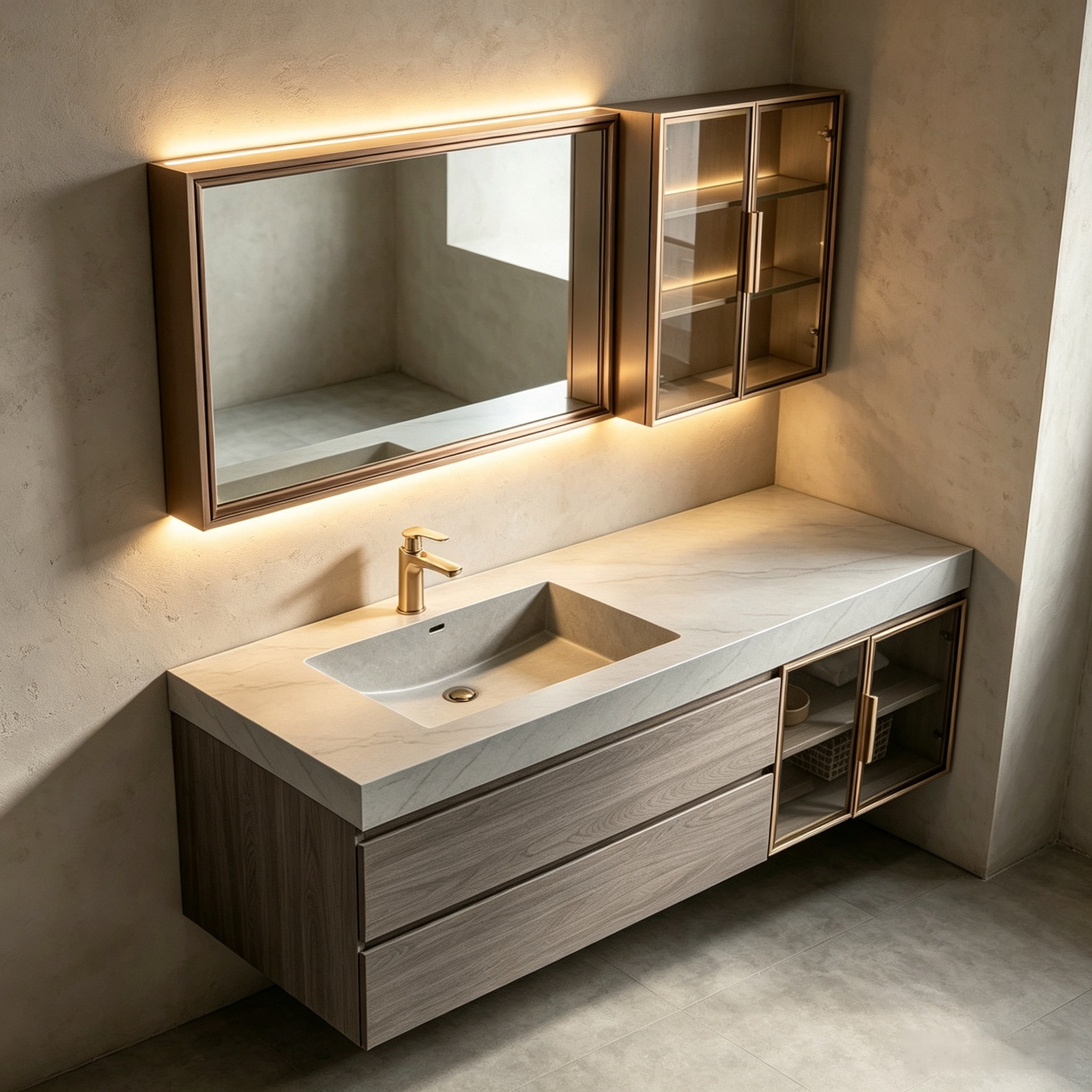 Floating Wall‑Mounted Bathroom Vanity With Led Mirror