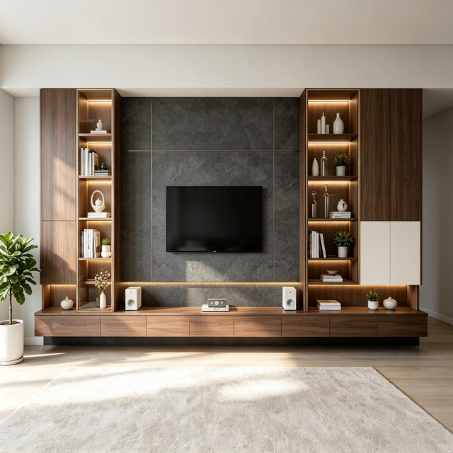 Full‑Wall Custom TV Cabinet Storage‑Display Integrated Background Wall