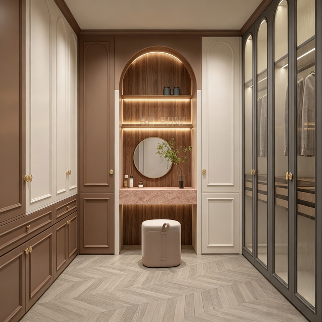 French‑Style Walk‑In Closet With Integrated Dressing Vanity