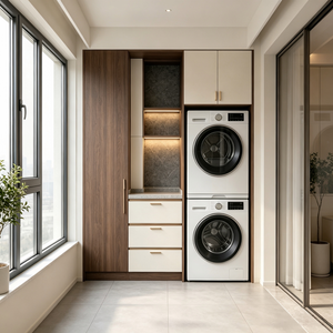 Custom Balcony Cabinet Stacked Washer Dryer Integrated Storage
