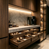 Modern Wood‑Grain Sideboard With Integrated Wine & Coffee Bar
