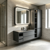 Floating Bathroom Vanity With Rounded LED Mirror & Integrated Tall Cabinet
