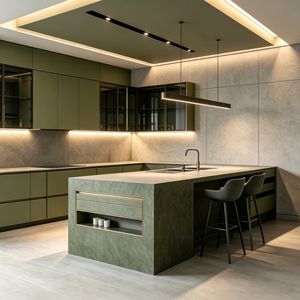 Modern Minimalist L‑Shape Kitchen Cabinet With Island Multi‑color Custom Kitchen