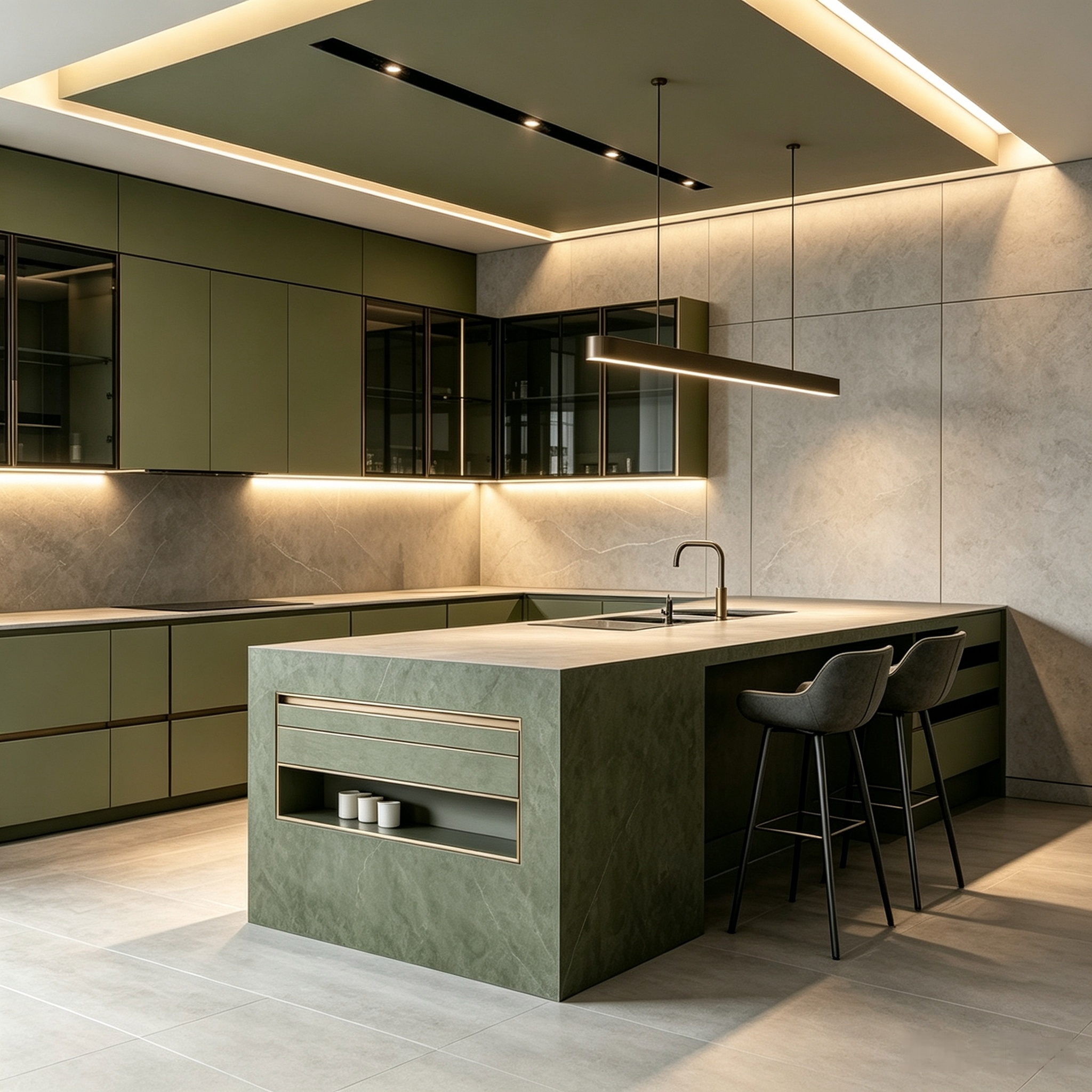 Modern Minimalist L‑Shape Kitchen Cabinet With Island Multi‑color Custom Kitchen