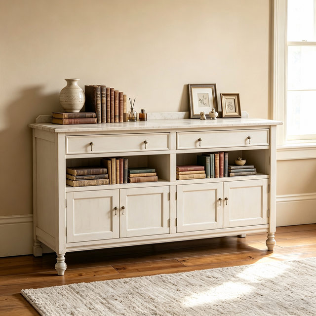 American Vintage Solid Wood Sideboard With Large Storage