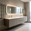 Floating Double‑Sink Bathroom Vanity Long Rounded Led Mirror 
