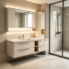 Complete Floating Bathroom Vanity Set With Mirror Cabinet & Side Tall Cabinet