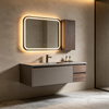 Floating Color‑block Bathroom Vanity With Rounded LED Mirror & Side Wall Cabinet