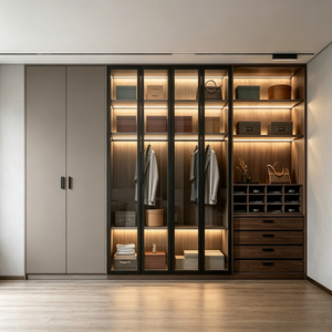 Modern Full‑wall Combined Wardrobe With Glass Display Storage Closet