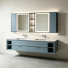 Minimalist Floating Double‑Sink Vanity With Open‑Shelf Smart Mirror Cabinet