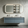 Floating Double‑Sink Vanity With Rounded Edge LED Mirror Cabinet