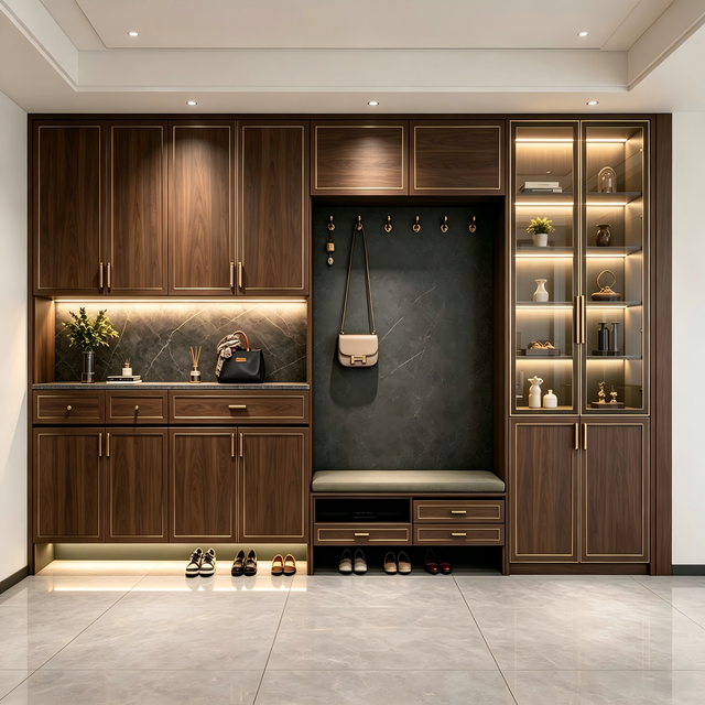 Integrated Entryway Cabinet Shoe‑Changing Bench Hanging Area