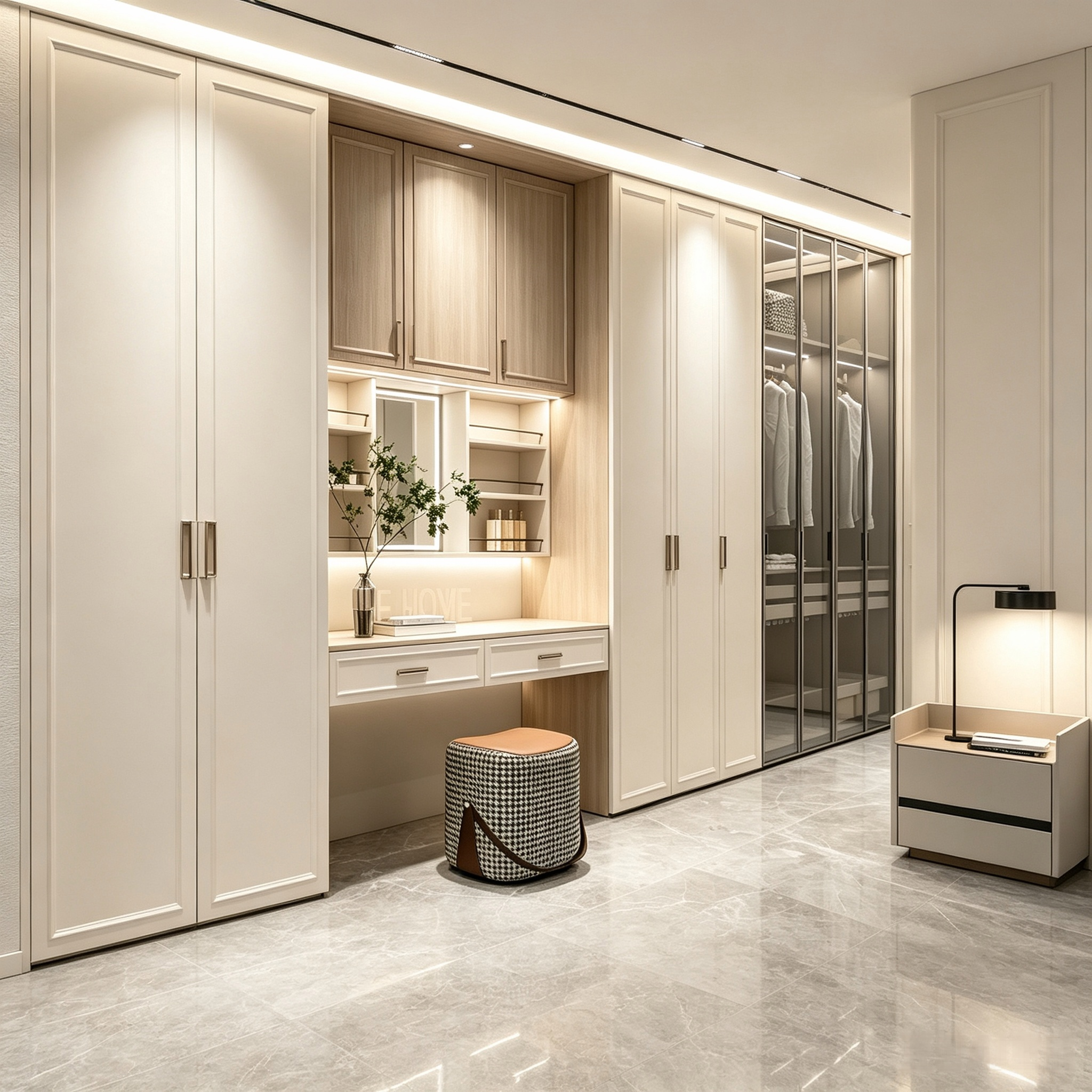 Walk‑in Closet With Integrated Dressing Vanity