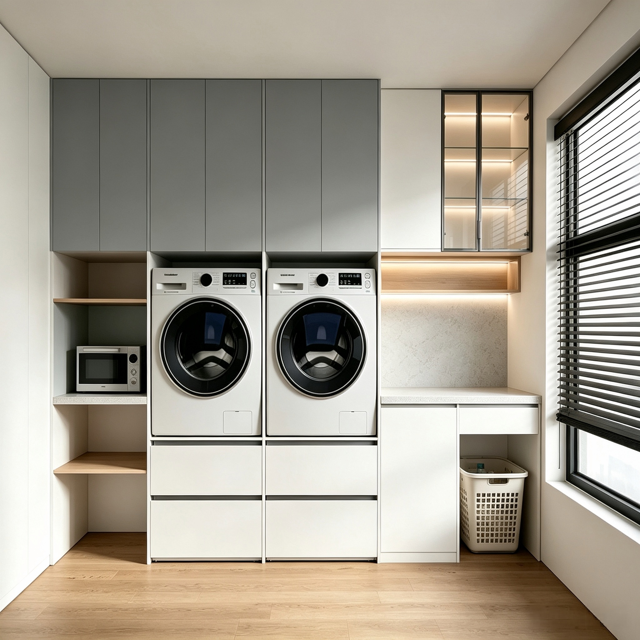 Multifunctional Embedded Balcony Laundry Cabinet For Two Machines