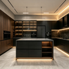 Custom Italian Minimalist Kitchen Cabinet with Island And Glass Wine Cabinet