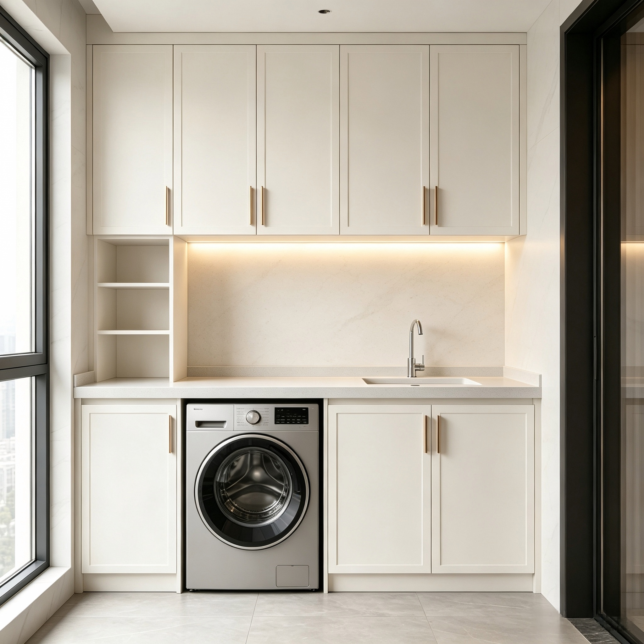 Custom Balcony Laundry Cabinet Integrated Washing Machine Storage