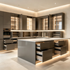 Luxury Grey Open Kitchen Cabinet With Central Island Customization
