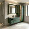 Floating Bathroom Vanity With Rounded LED Mirror & Integrated Tall Cabinet